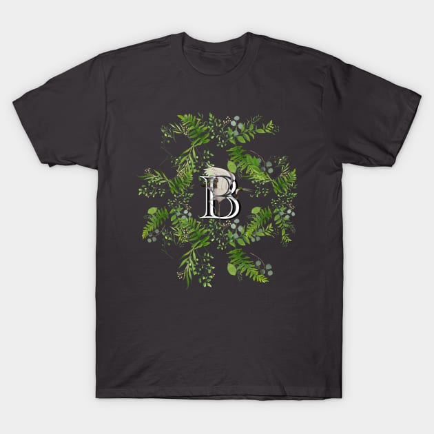 Botanical Monogram B letter with Heron bird detail. T-Shirt by sinemfiit